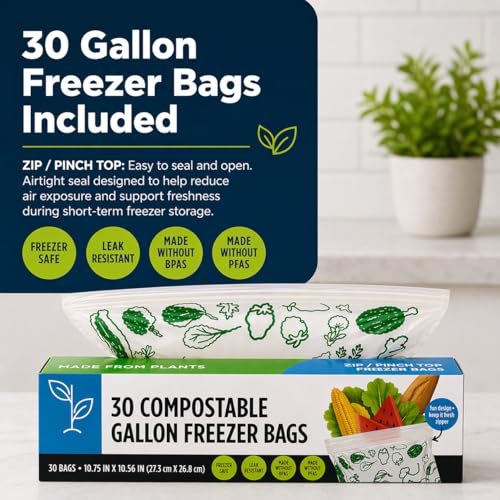 Lunchskins Ziptop Home Compostable & Resealable Freezer-Safe Food Storage Bags, Gallon Size, 30 Bags - Eco-Friendly, Made Without PFAS and BPAS - Image 4