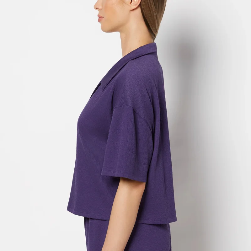 لا سينزا La Senza Casual Sleep Short Sleeve Textured Knit Button Down