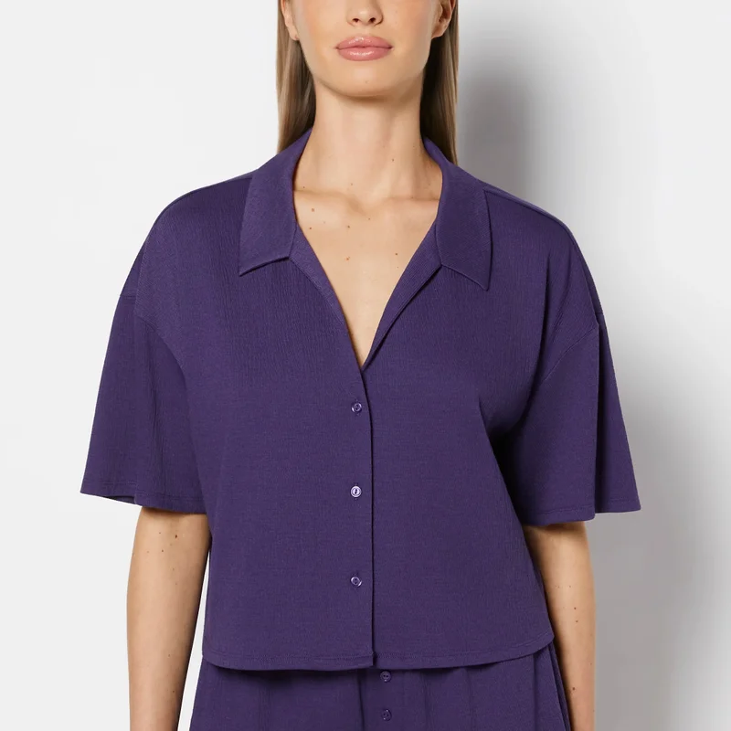 لا سينزا La Senza Casual Sleep Short Sleeve Textured Knit Button Down