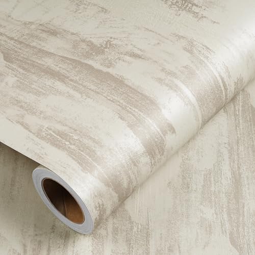 Wallink Beige Peel and Stick Concrete Wallpaper 3D Faux Concrete Cement Contact Paper 177118 Self Adhesive Industrial Textured Wallpaper Peel and Stick Cement Wall Paper for Basement Bedroom - Image 1