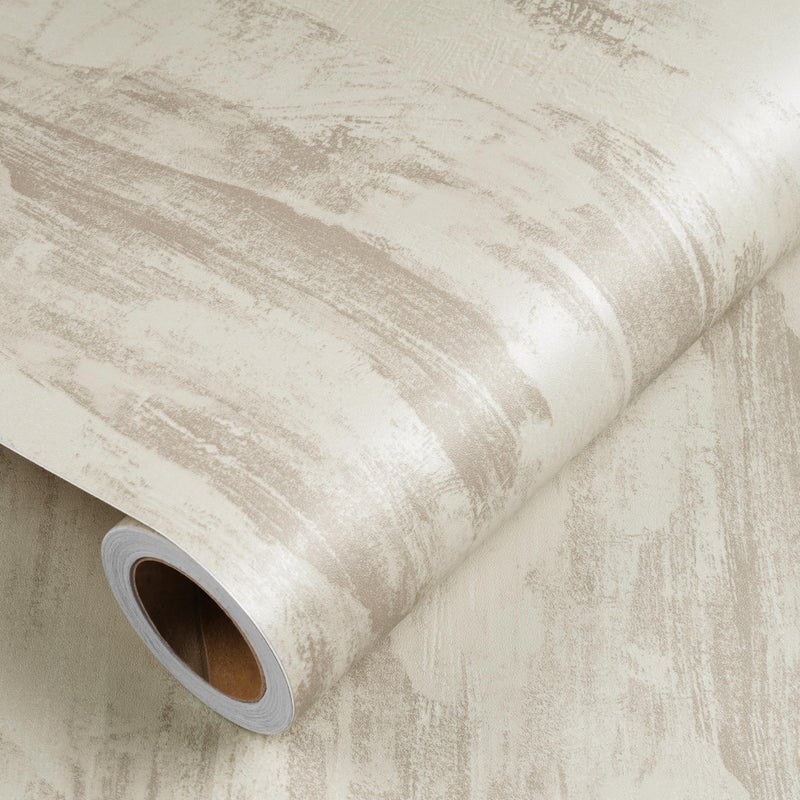 Wallink Beige Peel and Stick Concrete Wallpaper 3D Faux Concrete Cement Contact Paper 177118 Self Adhesive Industrial Textured Wallpaper Peel and Stick Cement Wall Paper for Basement Bedroom - Image 2