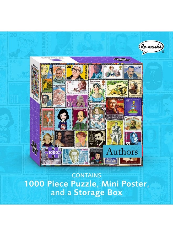 Re-marks Famous Authors Postage-Stamp Collage Puzzle, 1000 Piece Jigsaw Puzzle for All Ages - Image 2