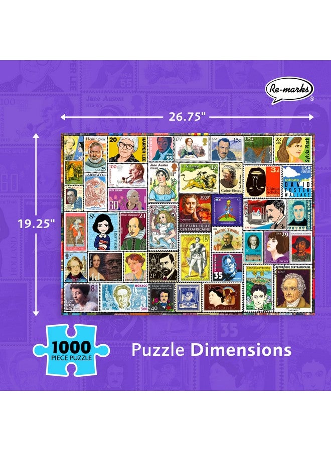 Re-marks Famous Authors Postage-Stamp Collage Puzzle, 1000 Piece Jigsaw Puzzle for All Ages - Image 3