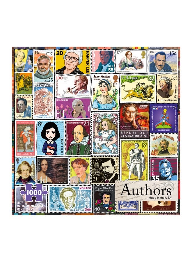 Re-marks Famous Authors Postage-Stamp Collage Puzzle, 1000 Piece Jigsaw Puzzle for All Ages - Image 1