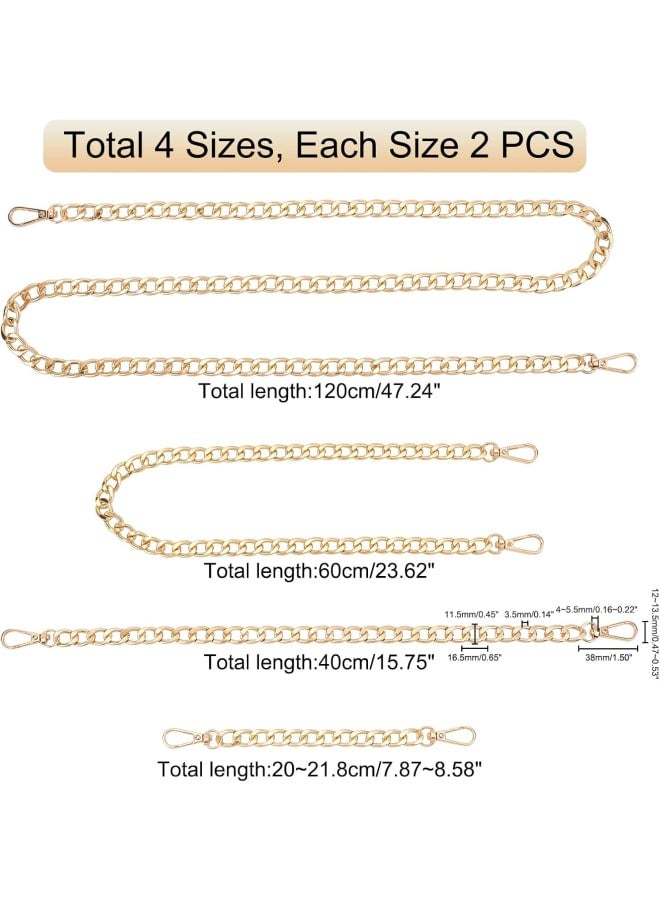 Golden Bag Chain, 8pcs 4 Styles 7.8/15.7/23.6/47" Short Long Aluminum Curb Chain Purse Strap Replacement Extender with Swivel Clasp for Crossbody Shoulder Handbag Underarm Satchel Tote  - Image 3