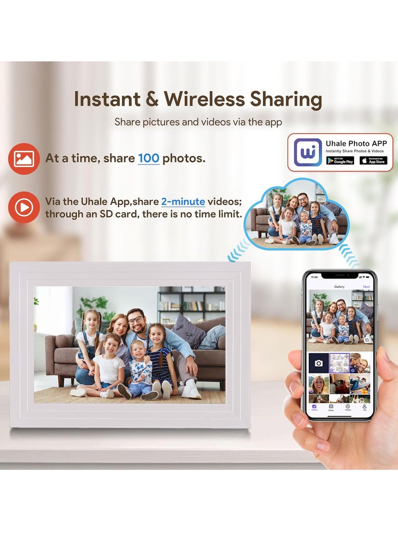 XiuWoo Digital Photo Frame Wi-Fi 10.1inch Touchscreen Electronic Photo Frame with 32GB Memory, Auto-Rotate, Wall Mountable, Photos and Videos via APP Uhale for Parents/Couples/Friends/Family  - Image 2