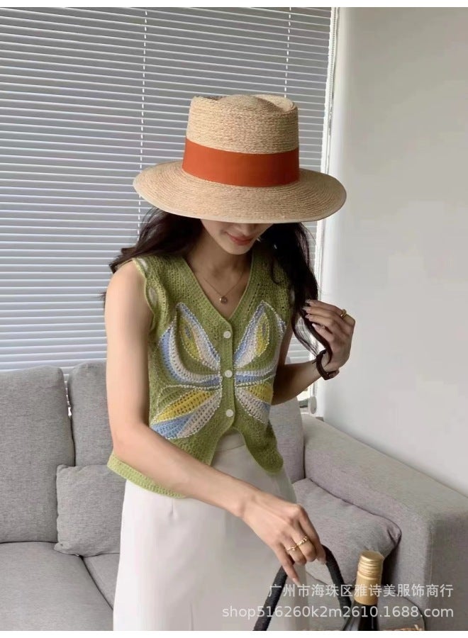 Retro Hollow-out Embroidered Knitted Vest For Women Autumn New Arrival Outerwear Design Sleeveless V-neck Cropped Top