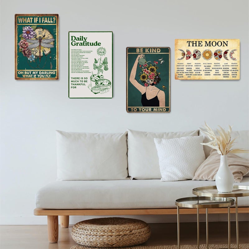 Fmcmly Daily Gratitude Inspirational Metal Tin Sign Green Boho Room Aesthetic Decoration Home Kitchen Office Bedroom Cafes Wall Decor 8x12 Inch - Image 4