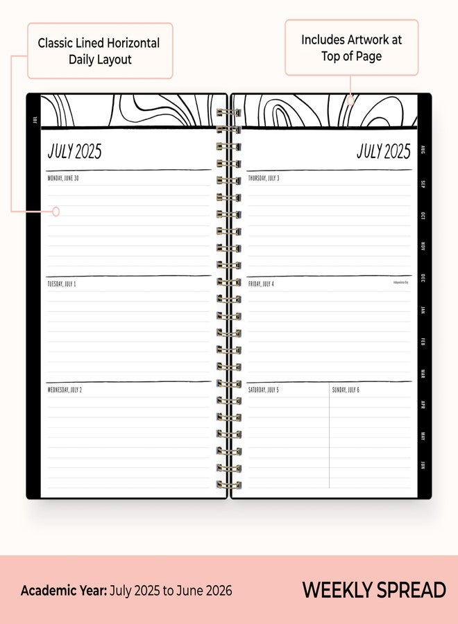 Blue Sky Idlewild 2025-2026 Academic Year Weekly and Monthly Planner Calendar, July 2025 - June 2026, 12-Month, 5" x 8", Flexible Cover, Wirebound, Laminated Tabs, Storage Pocket, Black Swirl - Image 3