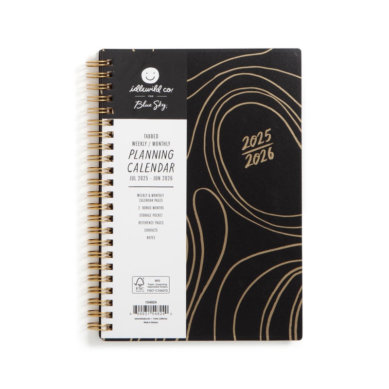 Blue Sky Idlewild 2025-2026 Academic Year Weekly and Monthly Planner Calendar, July 2025 - June 2026, 12-Month, 5" x 8", Flexible Cover, Wirebound, Laminated Tabs, Storage Pocket, Black Swirl - Image 1