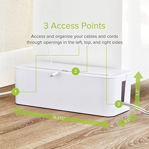 UT Wire in-Box Extra Large Cable Organizing Management Box for Under Desk Surge Protector Concealer White - Image 3