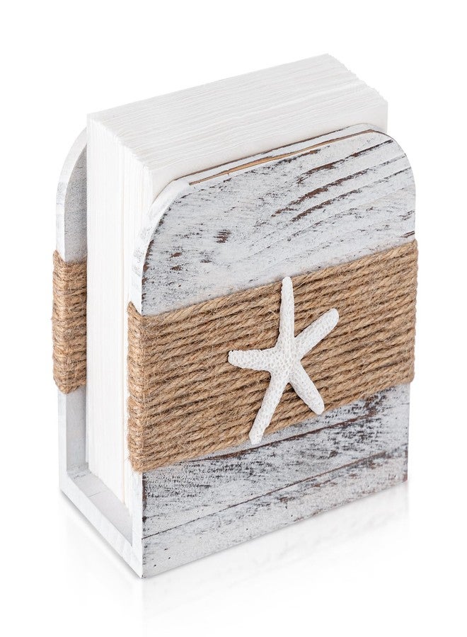Fiwochic Natural Wooden Napkin Holder, Farmhouse Napkin Holders Upright Wooden Tissue Dispenser for Kitchen Dining Room Table Decor Indoor & Outdoor Use (Beach Style,White) - Image 1