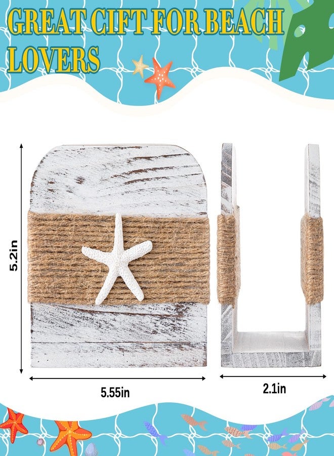 Fiwochic Natural Wooden Napkin Holder, Farmhouse Napkin Holders Upright Wooden Tissue Dispenser for Kitchen Dining Room Table Decor Indoor & Outdoor Use (Beach Style,White) - Image 2
