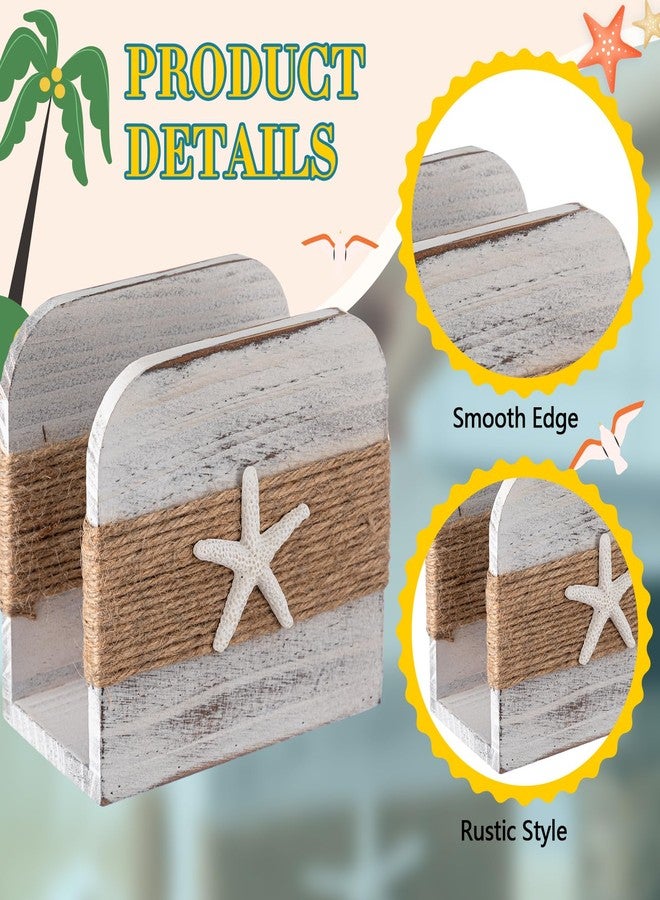 Fiwochic Natural Wooden Napkin Holder, Farmhouse Napkin Holders Upright Wooden Tissue Dispenser for Kitchen Dining Room Table Decor Indoor & Outdoor Use (Beach Style,White) - Image 5