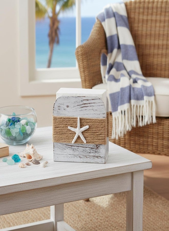 Fiwochic Natural Wooden Napkin Holder, Farmhouse Napkin Holders Upright Wooden Tissue Dispenser for Kitchen Dining Room Table Decor Indoor & Outdoor Use (Beach Style,White) - Image 4