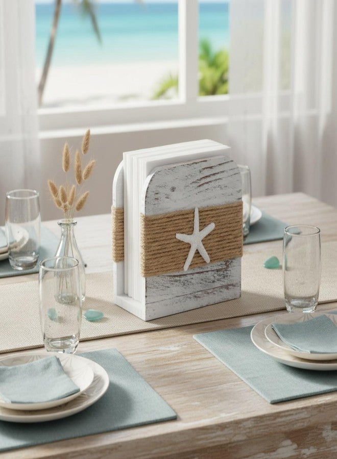 Fiwochic Natural Wooden Napkin Holder, Farmhouse Napkin Holders Upright Wooden Tissue Dispenser for Kitchen Dining Room Table Decor Indoor & Outdoor Use (Beach Style,White) - Image 3