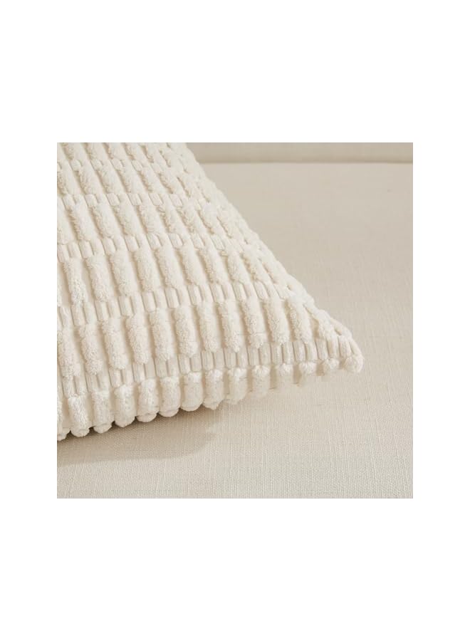 The Bros 2 Packs Boho Decorative Throw Pillow Covers 18x18 Inch for Living Room Couch Bed Sofa, Rustic Modern Farmhouse Home Decor, Soft Corduroy Cream Square Cushion Case 45x45 cm - Image 4