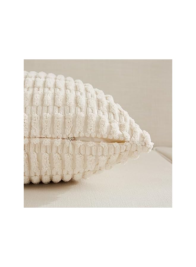 The Bros 2 Packs Boho Decorative Throw Pillow Covers 18x18 Inch for Living Room Couch Bed Sofa, Rustic Modern Farmhouse Home Decor, Soft Corduroy Cream Square Cushion Case 45x45 cm - Image 3