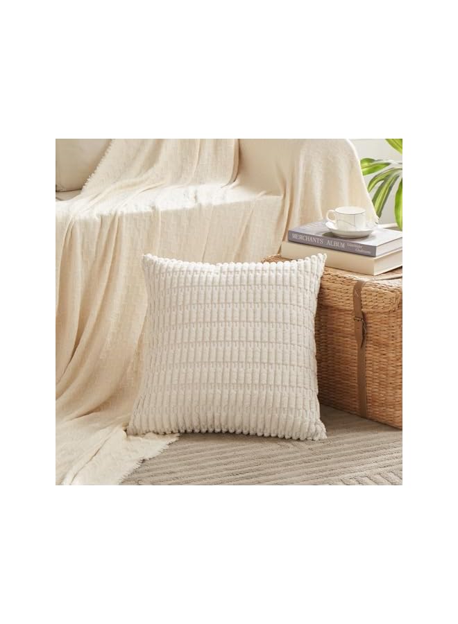The Bros 2 Packs Boho Decorative Throw Pillow Covers 18x18 Inch for Living Room Couch Bed Sofa, Rustic Modern Farmhouse Home Decor, Soft Corduroy Cream Square Cushion Case 45x45 cm - Image 2