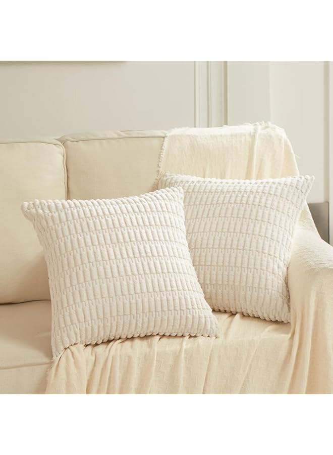 The Bros 2 Packs Boho Decorative Throw Pillow Covers 18x18 Inch for Living Room Couch Bed Sofa, Rustic Modern Farmhouse Home Decor, Soft Corduroy Cream Square Cushion Case 45x45 cm - Image 1