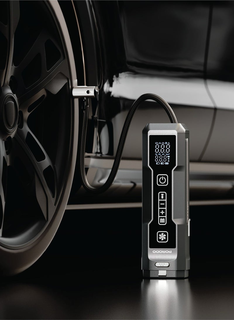 بورودو مساعد تشغيل 4-1 + مكنسة كهربائية مع مضخة هواء للإطارات / قدرة 100 واط / منفذ شحن USB-C / أوضاع ضغط محددة مسبقًا / قوة شفط توربو / فلتر HEPA قابل للغسل - أسود - Image 4