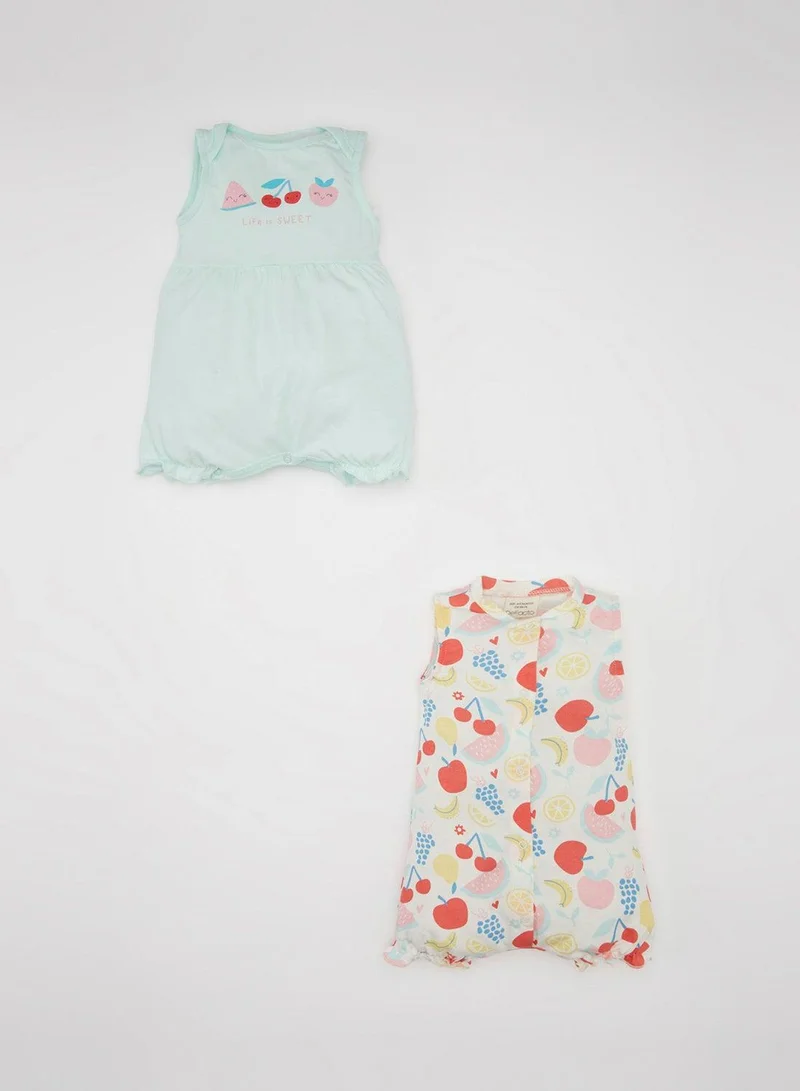 DeFacto Newborn Printed Cotton 2-Pack Sleeveless Romper