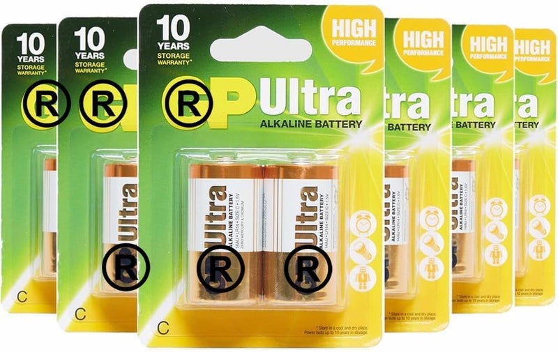 12 x GP Ultra C Alkaline Batteries | Long-Life for High Performance Devices & Leak Resistant | Pack of 12 | 1.5V | Also known as: LR14, AM2, 14A, MN1400, E93, 814