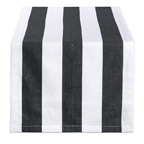 DII Cabana Dobby Stripe Tabletop Collection, 18x108-inch Table Runner, Black & White - Image 1