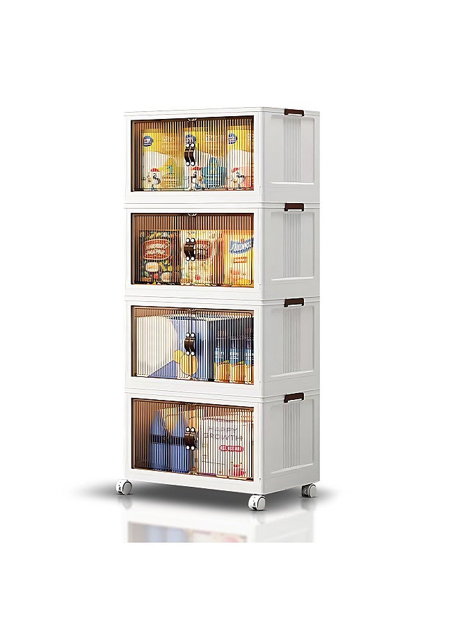 3 Pack Stackable Storage Bins with Lids and Wheels Open Front and Top Open Large Capacity Collapsible Organizer Bins Renter Friendly Install-Free Clear PP Storage Bins  - Image 1