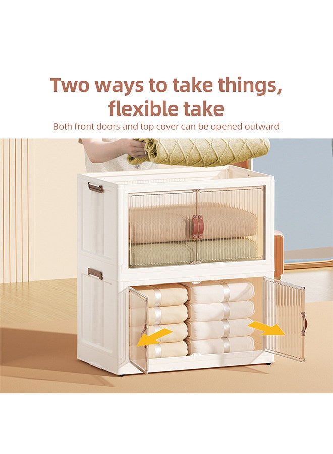 3 Pack Stackable Storage Bins with Lids and Wheels Open Front and Top Open Large Capacity Collapsible Organizer Bins Renter Friendly Install-Free Clear PP Storage Bins  - Image 5