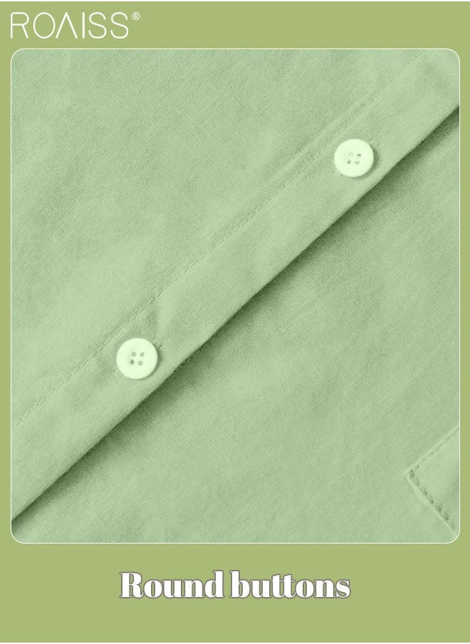 roaiss Ladies 2 Piece Set New Trend Fashion Classic Solid Color Cotton Linen Shirt Suit Summer Spring Plus Size Clothes for Women Breathable and Cool Long-Sleeve Lapel Shirt Loose Pants  - Image 5