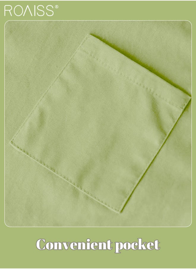 roaiss - Ladies 2 Piece Set New Trend Fashion Classic Solid Color Cotton Linen Shirt Suit Summer Spring Plus Size Clothes for Women Breathable and Cool Long-Sleeve Lapel Shirt Loose Pants - Image 1
