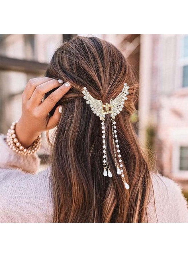 Calyrex 1Pc Hair Pearls Hair Clips Butterfly Clips for Hair, Medium Pearl Claw Clips with Charms, Fancy Pearl Hair Tassel Hair Styling Accessories for Women Girls (Pearl butterfly) - Image 1
