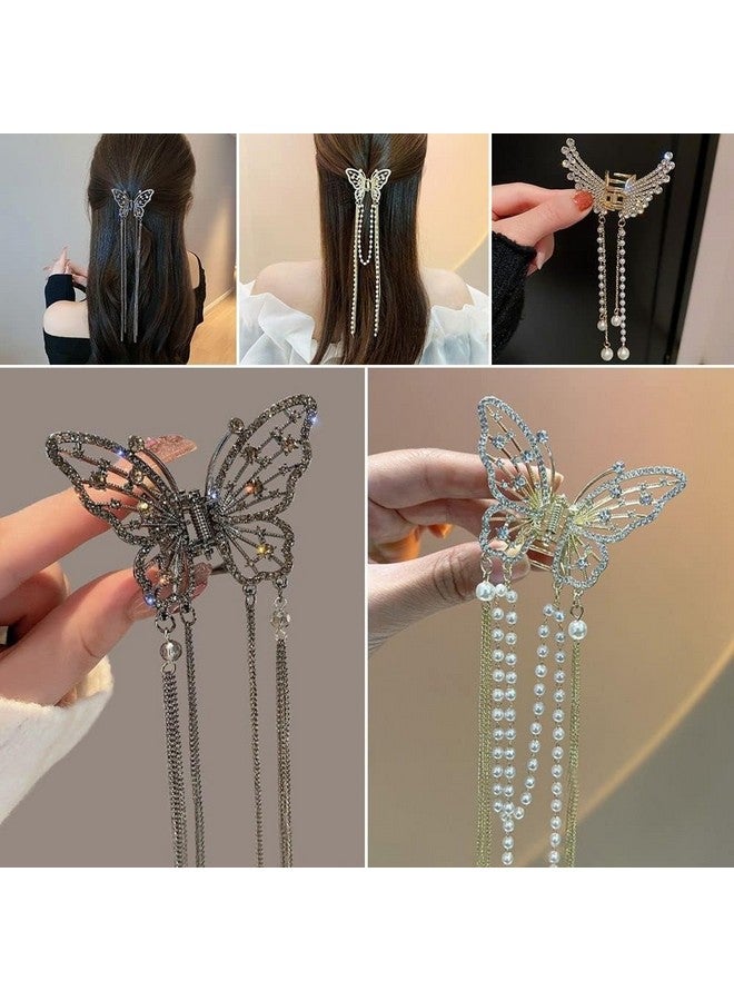 Calyrex 1Pc Hair Pearls Hair Clips Butterfly Clips for Hair, Medium Pearl Claw Clips with Charms, Fancy Pearl Hair Tassel Hair Styling Accessories for Women Girls (Pearl butterfly) - Image 5