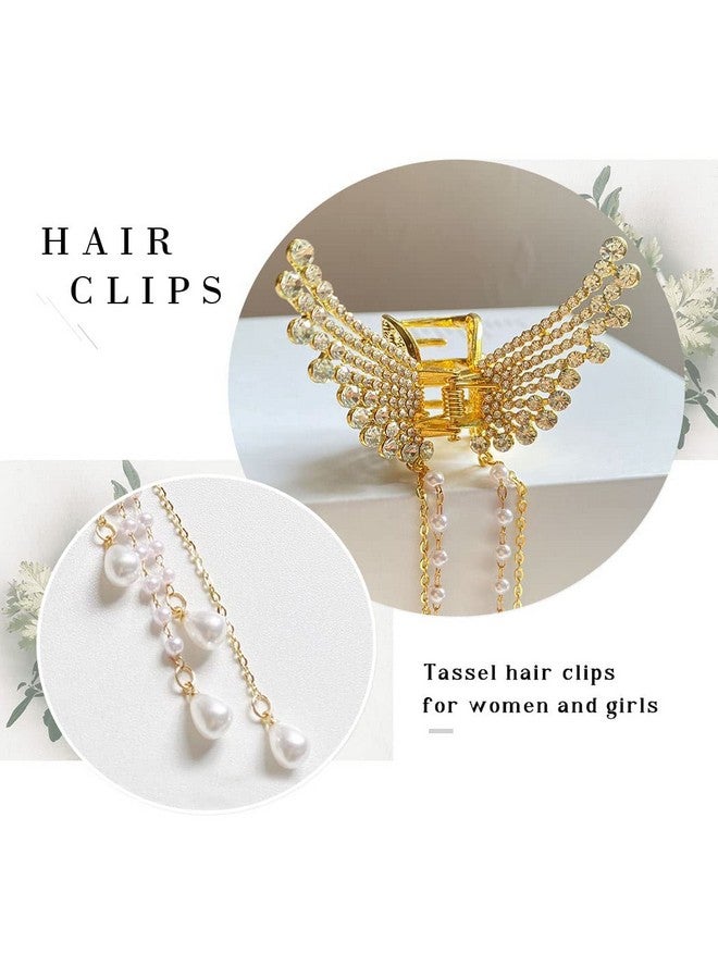 Calyrex 1Pc Hair Pearls Hair Clips Butterfly Clips for Hair, Medium Pearl Claw Clips with Charms, Fancy Pearl Hair Tassel Hair Styling Accessories for Women Girls (Pearl butterfly) - Image 4