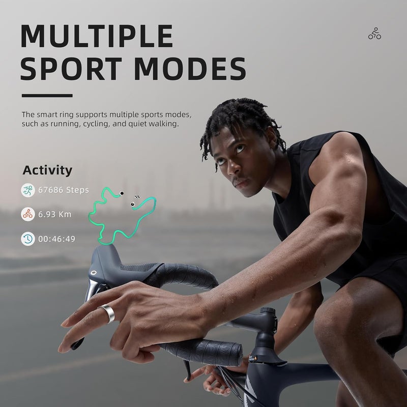 حلقة، حلقة تتبع اللياقة البدنية مع حالة الشحن، 10ATM مقاومة للماء، معدل ضربات القلب، الأكسجين في الدم، تتبع النوم، لا اشتراك تطبيق متوافق مع أندرويد 6.0 + و iOS 11.0 (أسود ، # 8) - Image 4