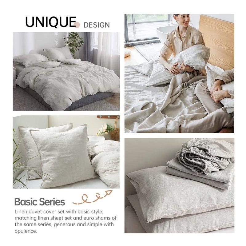 Simple&Opulence 100% Linen Duvet Cover Set 3pcs Basic Style Natural French Washed Flax Solid Color Soft Breathable Farmhouse Bedding with Button Closure - Linen, Queen - Image 5