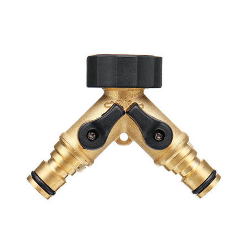 2 Way Y Shape Hose Splitter Pipe Adapter Irrigation Connector Garden Hose Quick Connector Brass Grip Faucet - Image 1
