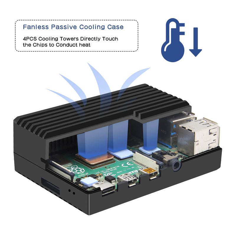 Geekworm for Raspberry Pi 4 Aluminum Case, Heavy Duty Passive Cooling Metal Case/Housing with Heatsink Pillar Compatible with Raspberry Pi 4 Model B Only-Black (P173) - Image 2