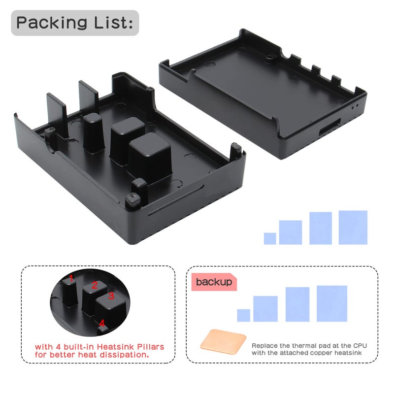 Geekworm for Raspberry Pi 4 Aluminum Case, Heavy Duty Passive Cooling Metal Case/Housing with Heatsink Pillar Compatible with Raspberry Pi 4 Model B Only-Black (P173) - Image 5