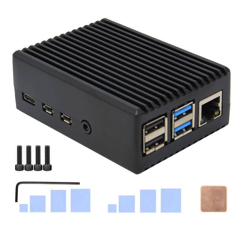 Geekworm for Raspberry Pi 4 Aluminum Case, Heavy Duty Passive Cooling Metal Case/Housing with Heatsink Pillar Compatible with Raspberry Pi 4 Model B Only-Black (P173) - Image 1