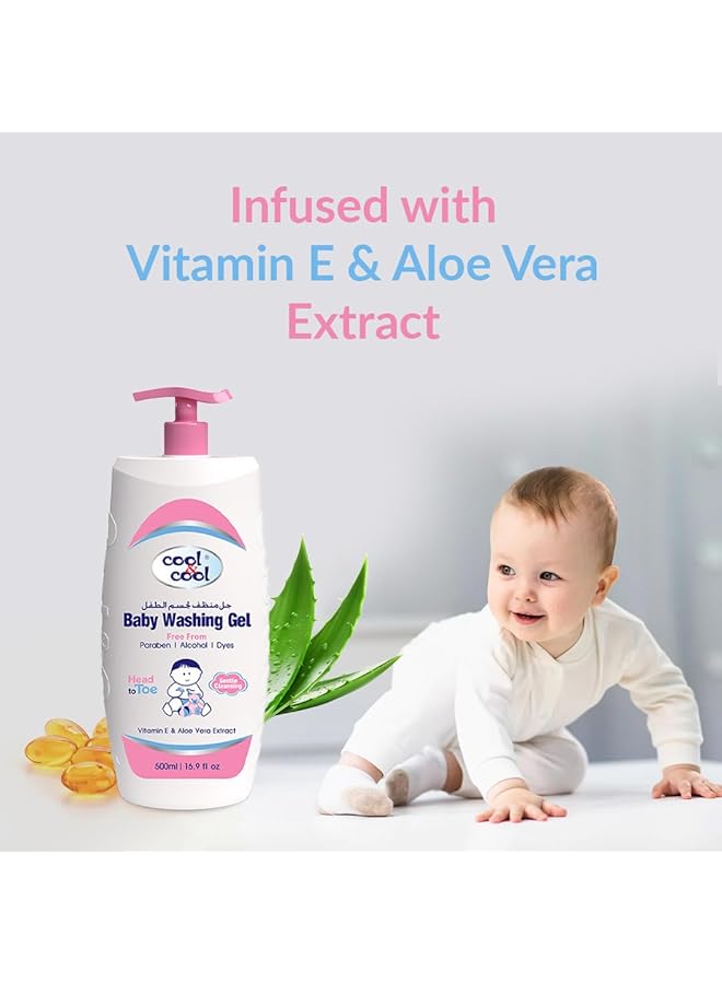 Cool & Cool Baby Washing Gel 500Ml Head To Toe Baby Bath Dye Free Tear Free Alcohol Free Paraben Free Vitamin E & Aloe Vera Extract With Extra Mild Formula - Image 3