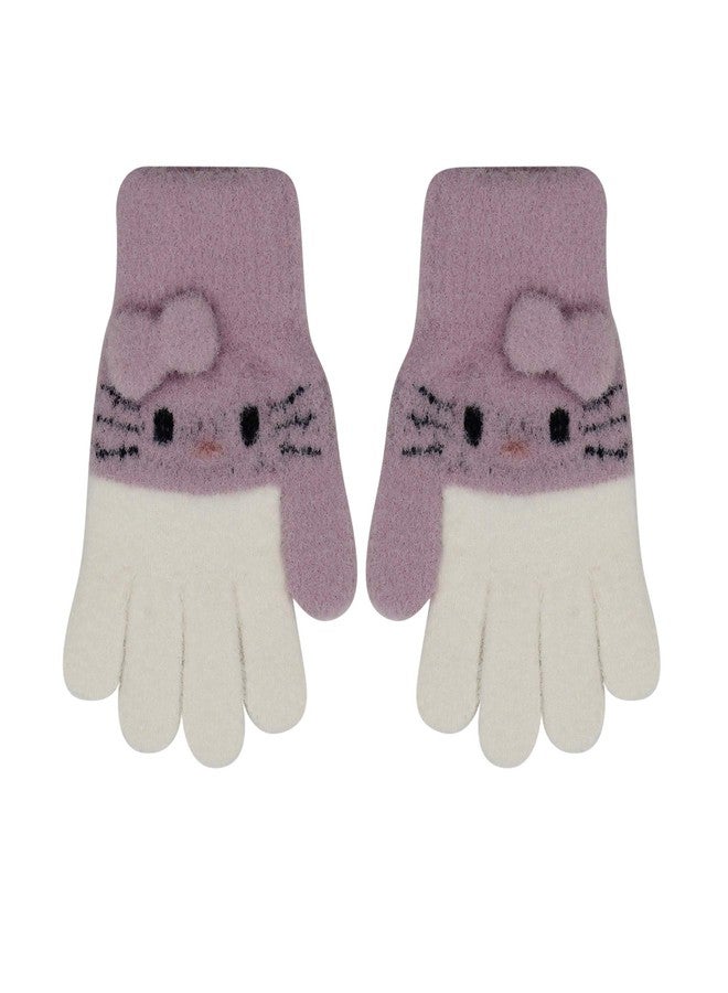 Caviotess Cute Cat Face Kids Winter Knitted Gloves Full Finger Warm Mittens for 2-8 Years Old Litlle Girls Boys - Image 1