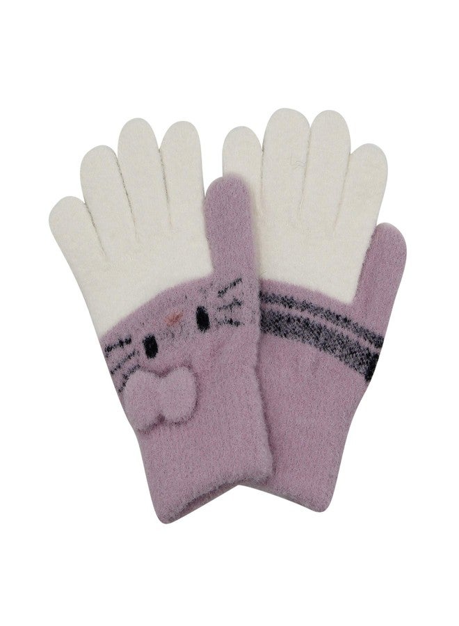 Caviotess Cute Cat Face Kids Winter Knitted Gloves Full Finger Warm Mittens for 2-8 Years Old Litlle Girls Boys - Image 3