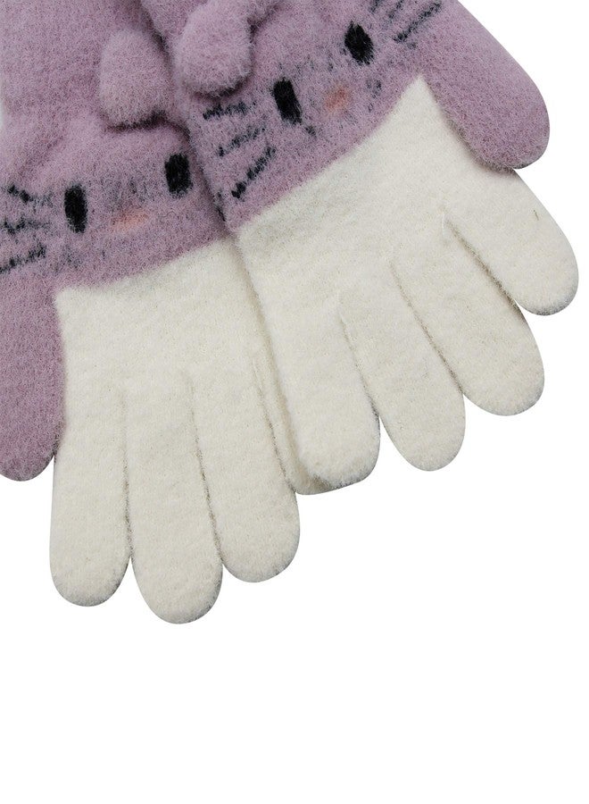 Caviotess Cute Cat Face Kids Winter Knitted Gloves Full Finger Warm Mittens for 2-8 Years Old Litlle Girls Boys - Image 4