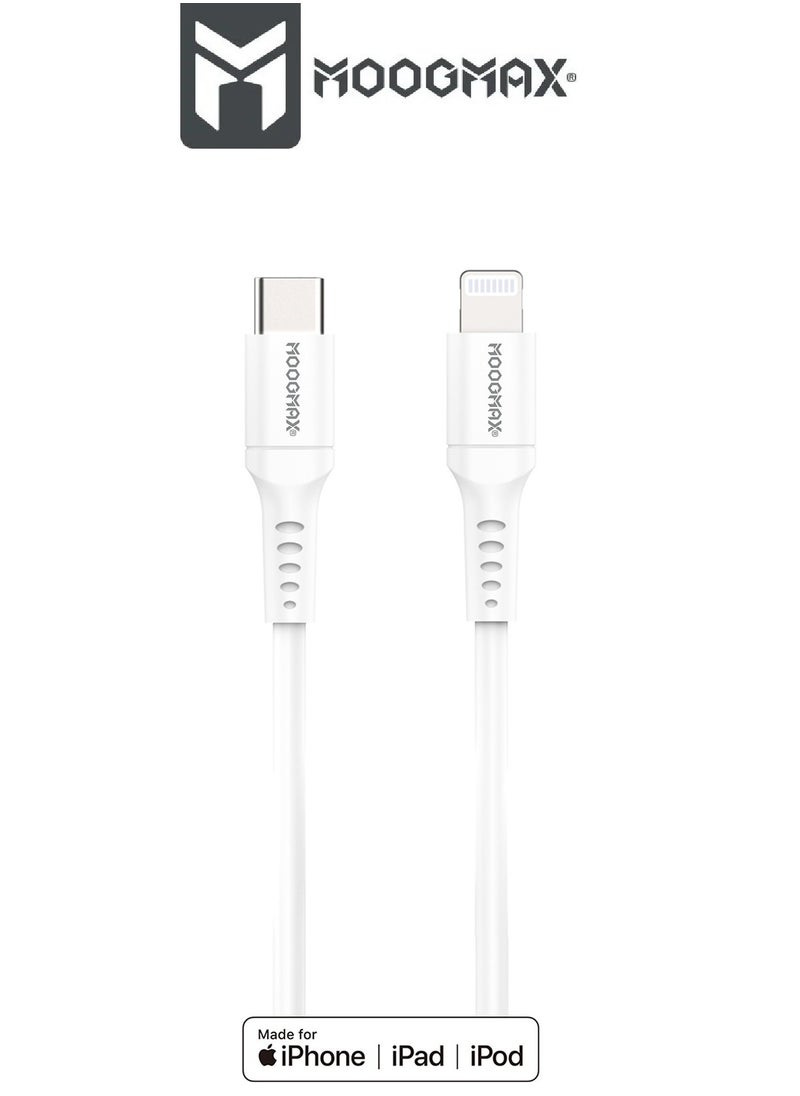 MOOGMAX - Type-C to lightning plastic charging and sync cable 1M supports fast charging certificated from Apple MFI. White from Moogmax - Image 1