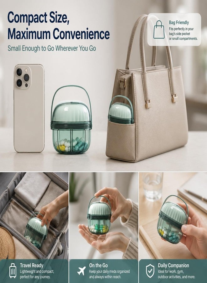 CHEOTIME Pill Dispenser with 4 Compartments, Portable Pill Organizer Easy Supplements with Anti Mixing Wide Opening Design Vitamin Organizer Holds for Travel Office (Green 6.2x5.3cm - Image 4