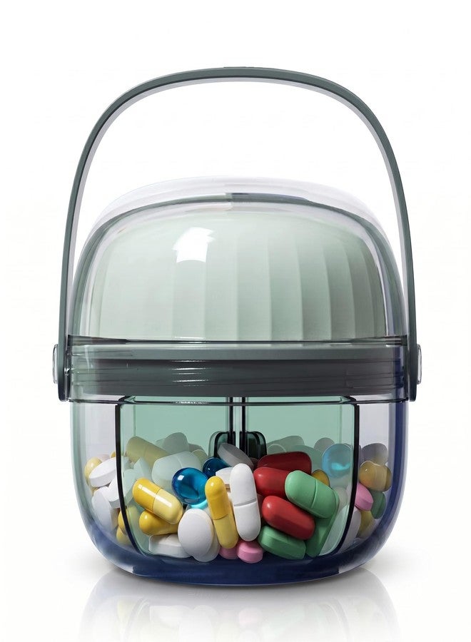 CHEOTIME Pill Dispenser with 4 Compartments, Portable Pill Organizer Easy Supplements with Anti Mixing Wide Opening Design Vitamin Organizer Holds for Travel Office (Green 6.2x5.3cm - Image 1