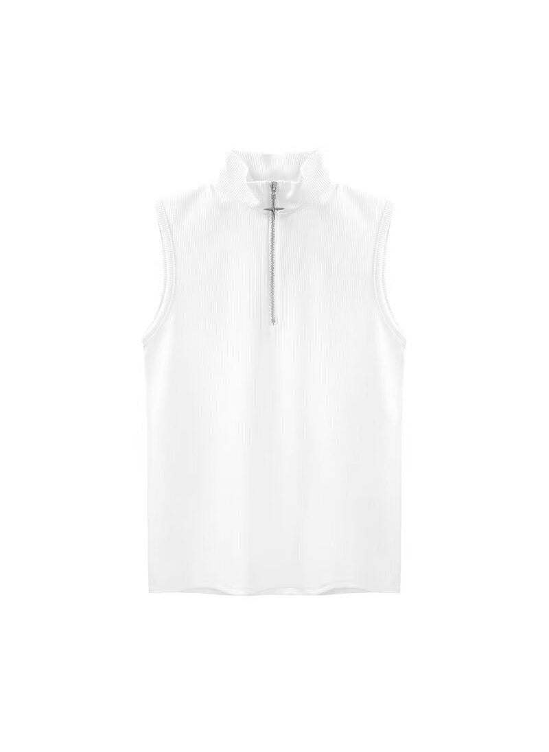 Generic - Sleeveless T-shirt vest mens solid color summer Korean fashion brand sports casual Pleated vest waistcoat sleeveless wear Black - Image 1