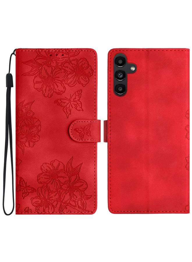 erorex Case For Samsung Galaxy A55 5G Cherry Blossom Butterfly Skin Feel Embossed PU Phone Case - Image 1